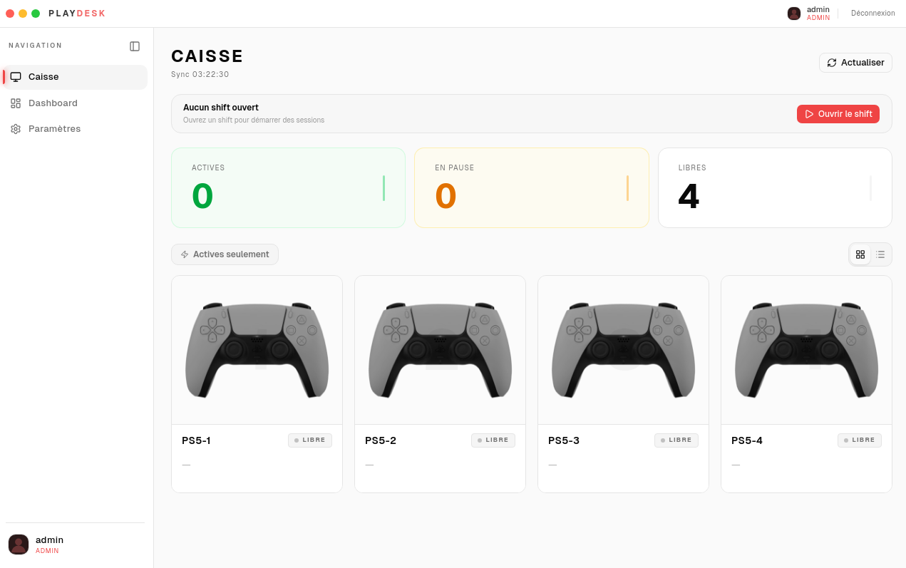 PlayDesk main dashboard
